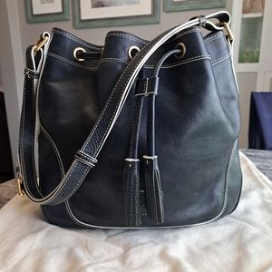 Dooney and Bourke Florentine Leather Savanah Drawstring, EUC, Navy